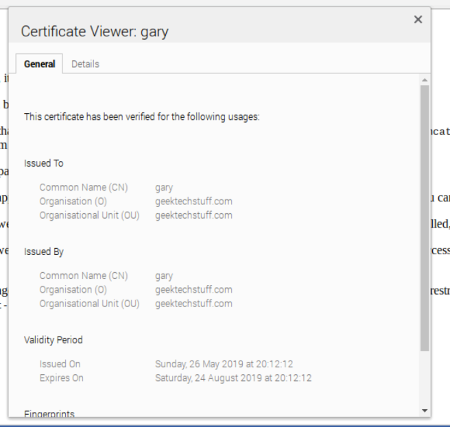 The self-signed cert